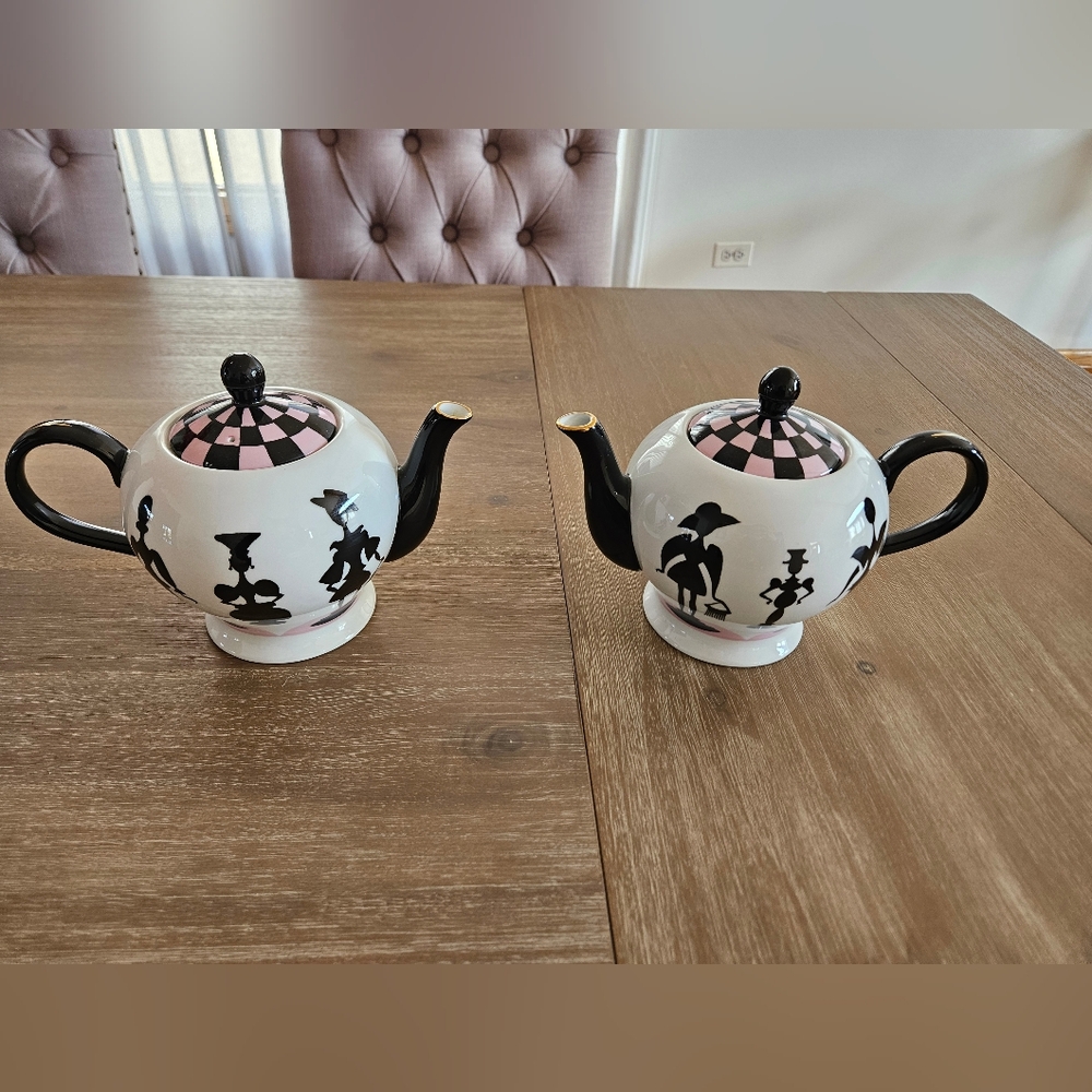 Nordstrom R. Toledo Black and White Teapots with Pink Accents, 2